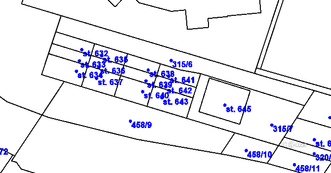Parcela st. 642 v KÚ Hejčín, Katastrální mapa