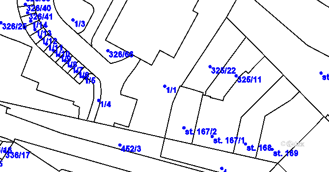 Parcela st. 1/1 v KÚ Hejčín, Katastrální mapa