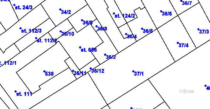 Parcela st. 36/2 v KÚ Hejčín, Katastrální mapa