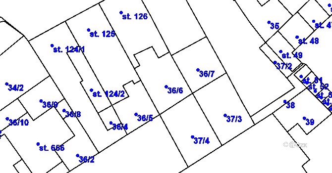 Parcela st. 36/6 v KÚ Hejčín, Katastrální mapa