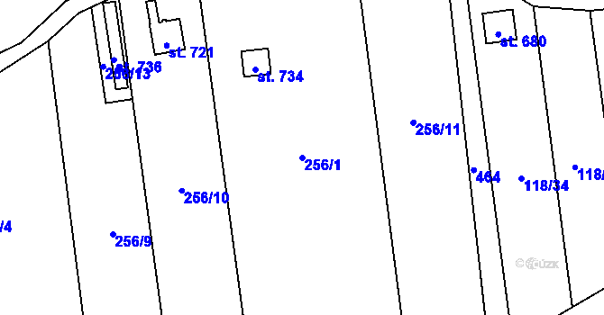 Parcela st. 256/1 v KÚ Hejčín, Katastrální mapa