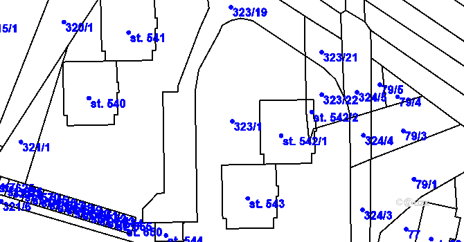 Parcela st. 323/1 v KÚ Hejčín, Katastrální mapa