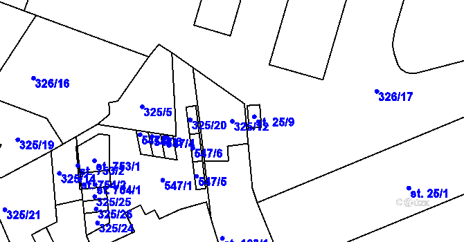 Parcela st. 325/12 v KÚ Hejčín, Katastrální mapa