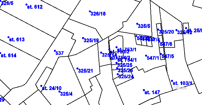 Parcela st. 325/14 v KÚ Hejčín, Katastrální mapa