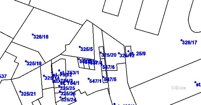Parcela st. 325/20 v KÚ Hejčín, Katastrální mapa