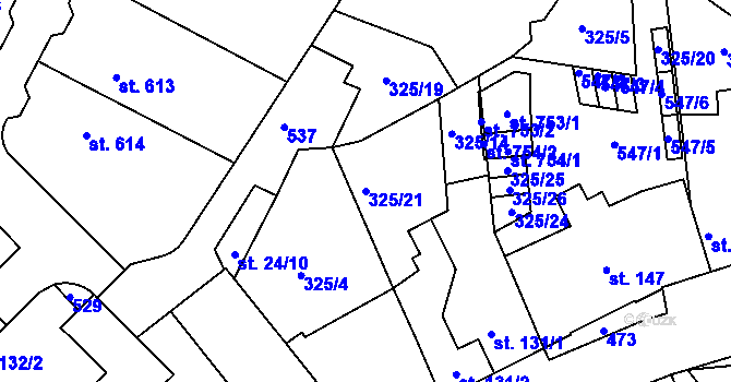 Parcela st. 325/21 v KÚ Hejčín, Katastrální mapa