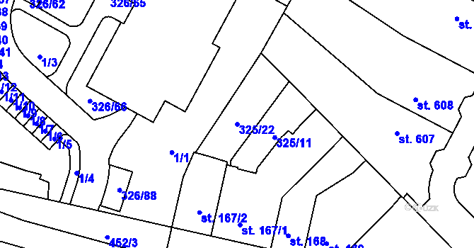 Parcela st. 325/22 v KÚ Hejčín, Katastrální mapa