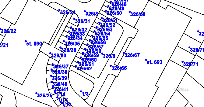 Parcela st. 326/6 v KÚ Hejčín, Katastrální mapa