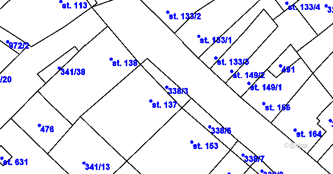 Parcela st. 338/3 v KÚ Hejčín, Katastrální mapa