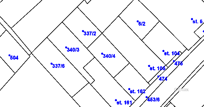 Parcela st. 340/4 v KÚ Hejčín, Katastrální mapa