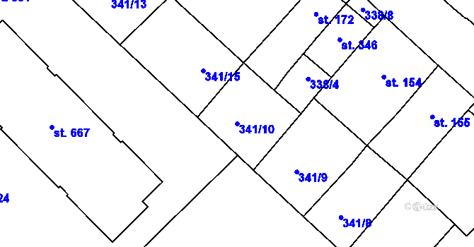 Parcela st. 341/10 v KÚ Hejčín, Katastrální mapa