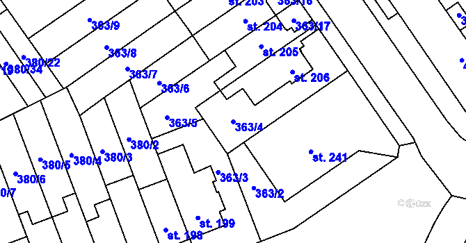 Parcela st. 363/4 v KÚ Hejčín, Katastrální mapa