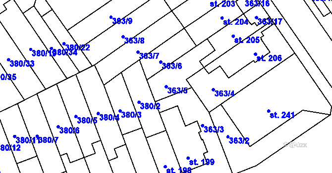 Parcela st. 363/5 v KÚ Hejčín, Katastrální mapa