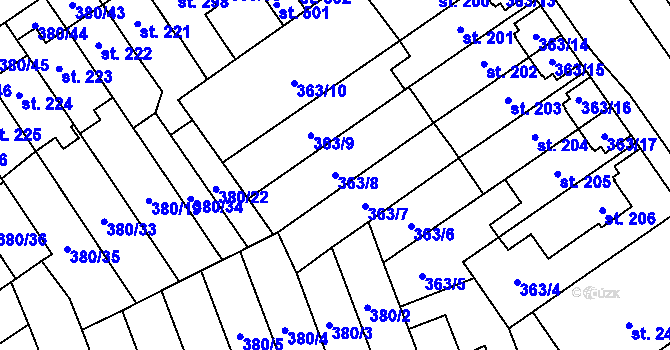 Parcela st. 363/8 v KÚ Hejčín, Katastrální mapa