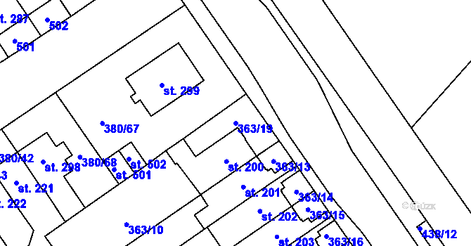 Parcela st. 363/19 v KÚ Hejčín, Katastrální mapa