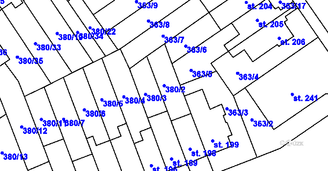 Parcela st. 380/2 v KÚ Hejčín, Katastrální mapa
