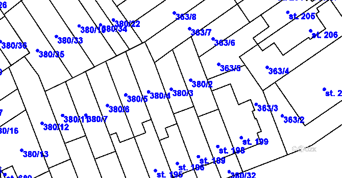 Parcela st. 380/3 v KÚ Hejčín, Katastrální mapa