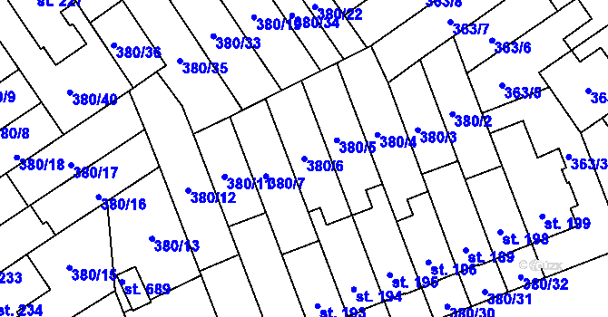 Parcela st. 380/6 v KÚ Hejčín, Katastrální mapa