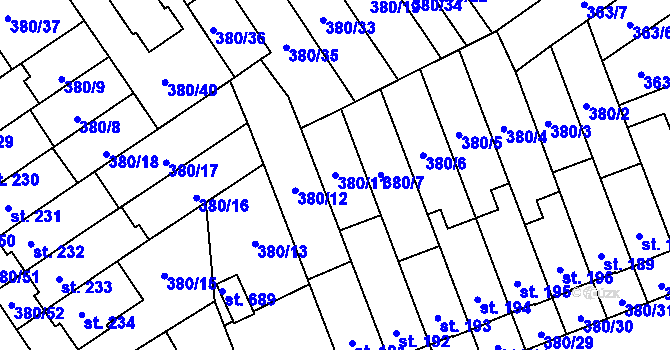 Parcela st. 380/11 v KÚ Hejčín, Katastrální mapa