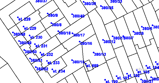 Parcela st. 380/16 v KÚ Hejčín, Katastrální mapa