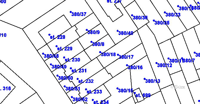 Parcela st. 380/18 v KÚ Hejčín, Katastrální mapa