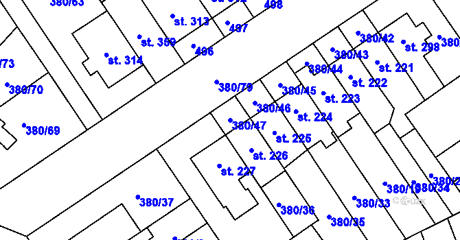 Parcela st. 380/47 v KÚ Hejčín, Katastrální mapa