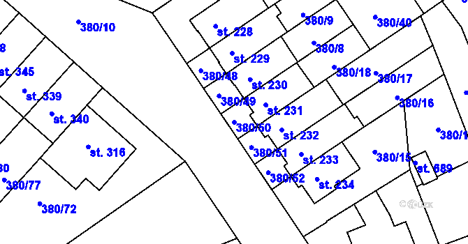 Parcela st. 380/50 v KÚ Hejčín, Katastrální mapa