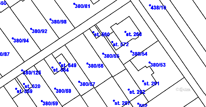 Parcela st. 380/55 v KÚ Hejčín, Katastrální mapa