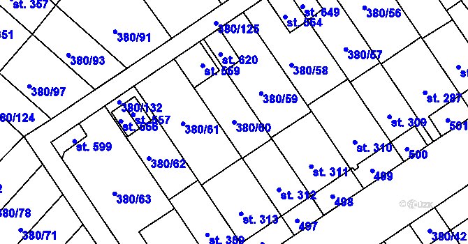 Parcela st. 380/60 v KÚ Hejčín, Katastrální mapa