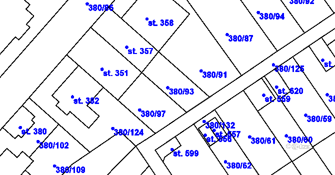 Parcela st. 380/93 v KÚ Hejčín, Katastrální mapa