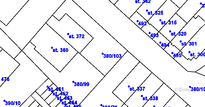 Parcela st. 380/103 v KÚ Hejčín, Katastrální mapa