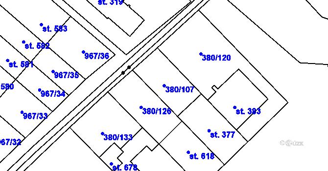 Parcela st. 380/107 v KÚ Hejčín, Katastrální mapa