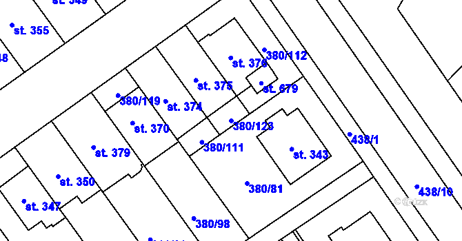 Parcela st. 380/123 v KÚ Hejčín, Katastrální mapa