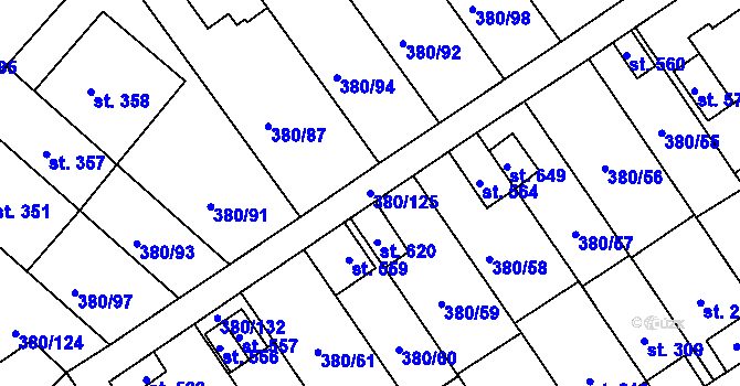 Parcela st. 380/125 v KÚ Hejčín, Katastrální mapa