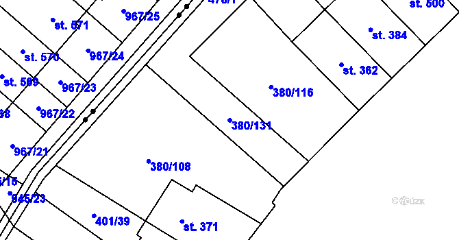 Parcela st. 380/131 v KÚ Hejčín, Katastrální mapa