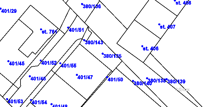 Parcela st. 380/135 v KÚ Hejčín, Katastrální mapa