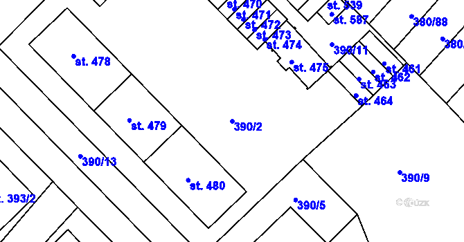 Parcela st. 390/2 v KÚ Hejčín, Katastrální mapa