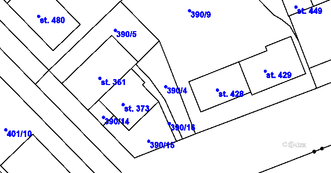 Parcela st. 390/4 v KÚ Hejčín, Katastrální mapa