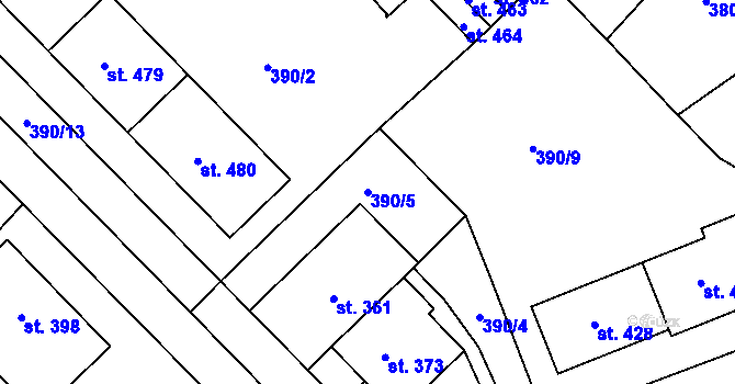 Parcela st. 390/5 v KÚ Hejčín, Katastrální mapa