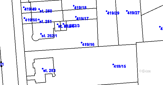 Parcela st. 419/16 v KÚ Hejčín, Katastrální mapa