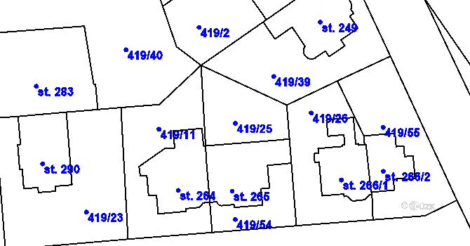 Parcela st. 419/25 v KÚ Hejčín, Katastrální mapa