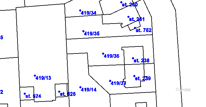 Parcela st. 419/36 v KÚ Hejčín, Katastrální mapa
