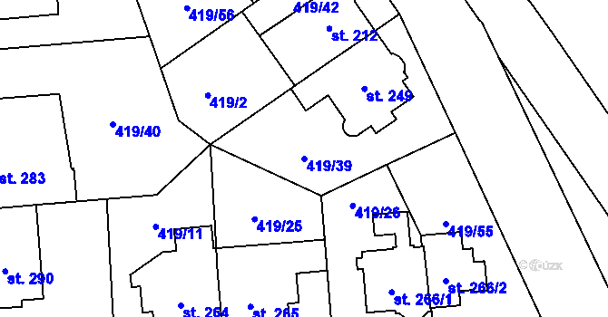 Parcela st. 419/39 v KÚ Hejčín, Katastrální mapa