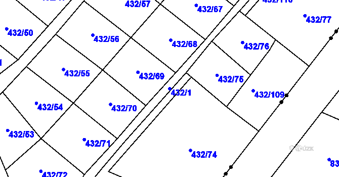 Parcela st. 432/1 v KÚ Hejčín, Katastrální mapa