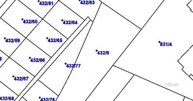 Parcela st. 432/9 v KÚ Hejčín, Katastrální mapa