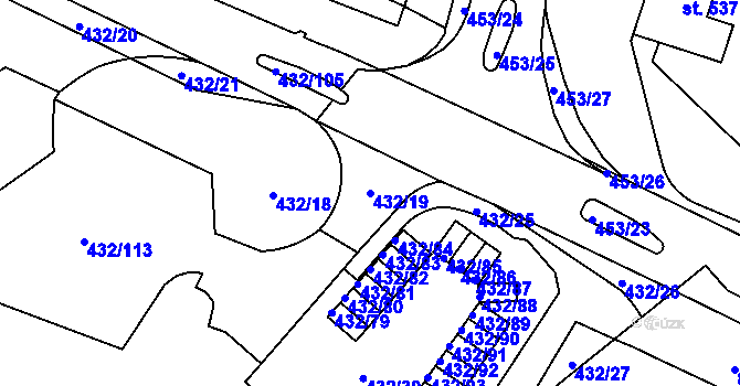 Parcela st. 432/19 v KÚ Hejčín, Katastrální mapa
