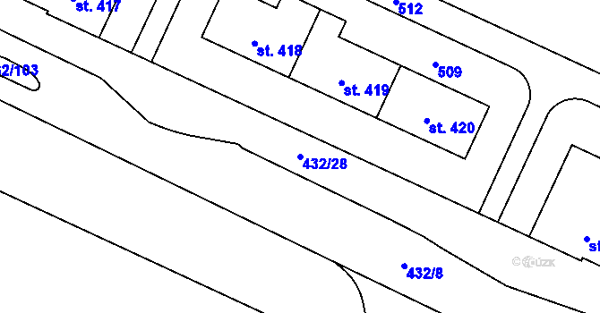 Parcela st. 432/28 v KÚ Hejčín, Katastrální mapa