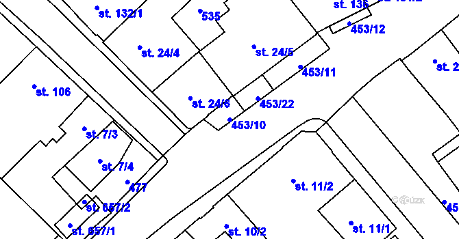 Parcela st. 453/10 v KÚ Hejčín, Katastrální mapa
