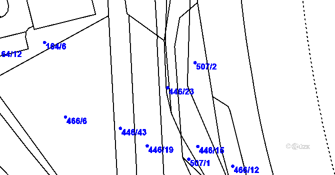 Parcela st. 446/23 v KÚ Hejčín, Katastrální mapa