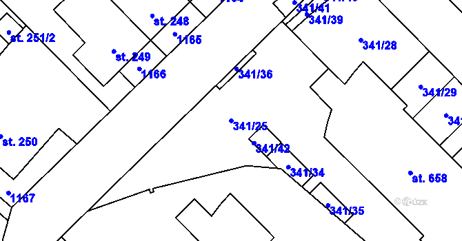 Parcela st. 341/25 v KÚ Hejčín, Katastrální mapa